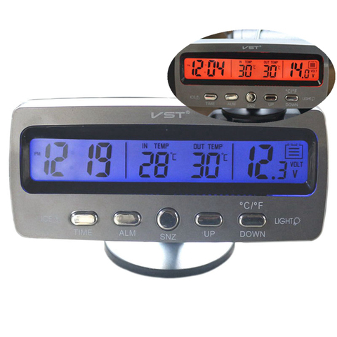 Termómetro de coche, reloj despertador, voltímetro automotriz, medidor de temperatura Interior y Exterior, reloj Calendario, Monitor de voltaje VST7045V ► Foto 1/6