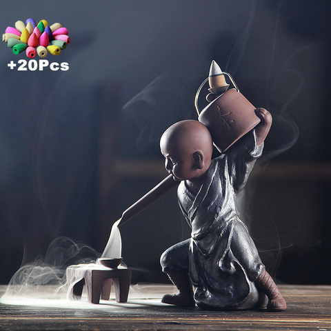 Regalo de 20 conos creativa hecha a mano Zen monje Kung Fu Buda reflujo incienso quemador Kung Fu té arte mascota té olor eliminar incienso ► Foto 1/6