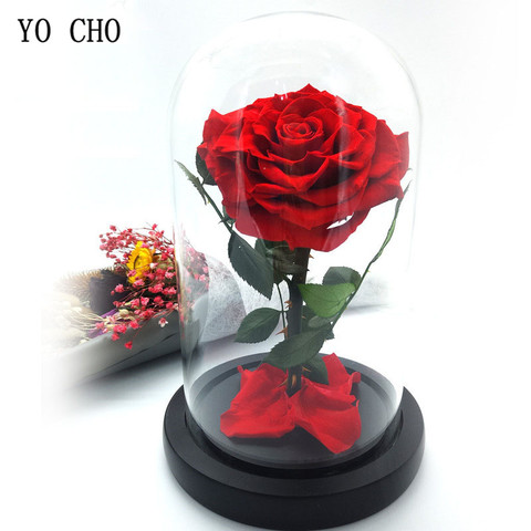 Funda de cristal con flores secas para mujer, Rosa fresca conservada, Rosa eterna inmortal en cúpula de cristal, regalo del Día de San Valentín para esposa ► Foto 1/1