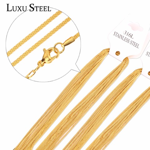 LUXUSTEEL-collares de acero inoxidable para hombre y mujer, 10 unidades por lote, cadena con cierre de langosta, Color dorado o plateado ► Foto 1/6