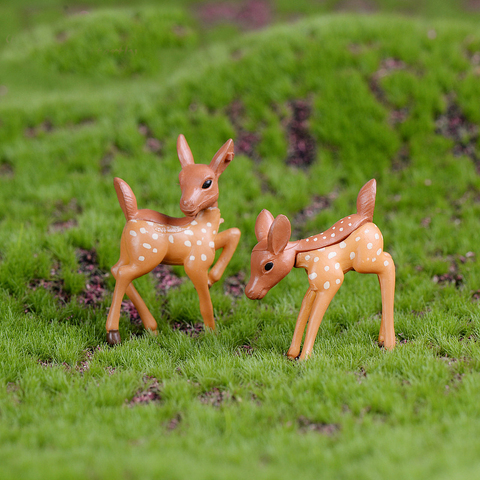 2 uds Mini ciervo sica Artificial Hada miniaturas de jardín gnomos terrarios con musgo resina artesanía figuritas decoración del hogar ► Foto 1/6