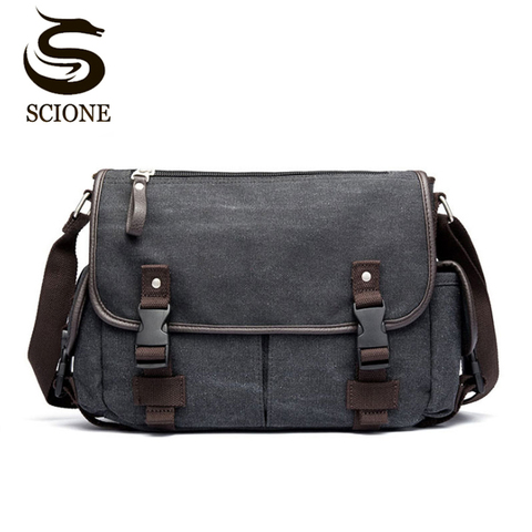 Vintage de los hombres, bolsa de Crossbody bolsos casuales bolsa de mensajero de lona Patchwork Multi-función de ordenador portátil, bolso de escuela, bolso ► Foto 1/6