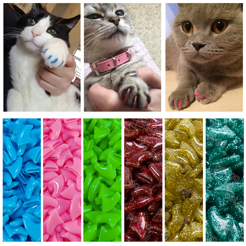Tapas coloridas para uñas de gato, suaves, 20 unidades/lote, con pegamento adhesivo gratis, talla XS S M LGift para mascotas ► Foto 1/6