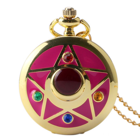 Colgantes dorados de moda e informales para Cosplay de animación, Sailor moon, reloj de bolsillo con cadena, collar ► Foto 1/6