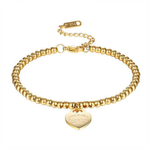 Colgante de corazón para mujer, joyería de fiesta para mujer, pulsera de acero inoxidable de Color oro rosa, cadena de cuentas, brazaletes para mujer ► Foto 1/5