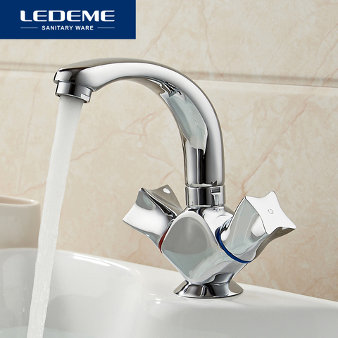 LEDEME Cuenca del grifo Dual titular único agujero diseño de la estrella latón buque grifo de baño cromo moderno grifos cascada L1087-2 ► Foto 1/6