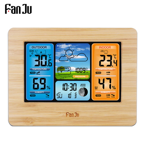 FanJu-estación meteorológica Digital FJ3373, termómetro Digital, higrómetro, Sensor inalámbrico, reloj de temperatura, reloj despertador de pared de escritorio ► Foto 1/6