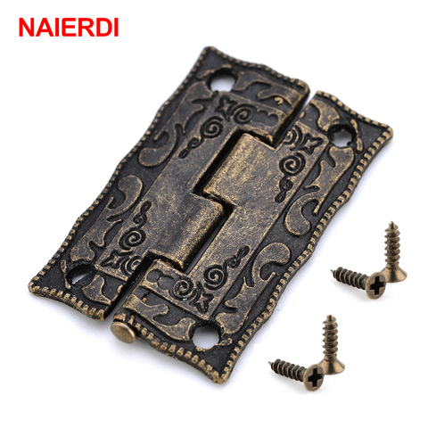 10 Uds NAIERDI antiguo bronce bisagras gabinete puerta cajón decorativo Mini bisagra para joyería caja de madera del almacenaje muebles Hardware ► Foto 1/6