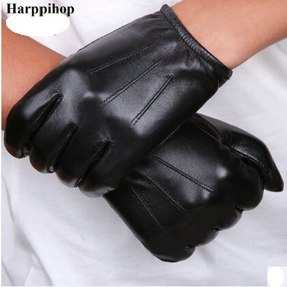 Guantes de piel auténtica para hombre, manoplas negras y marrones a la moda, guantes cálidos para conducir, piel de cabra ► Foto 1/4