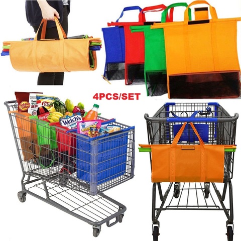 Carro de supermercado bolsa de compras grab Bolsas de la compra plegable bolsa ecológica reutilizable supermercado Bolsas 4 unids/set ► Foto 1/6