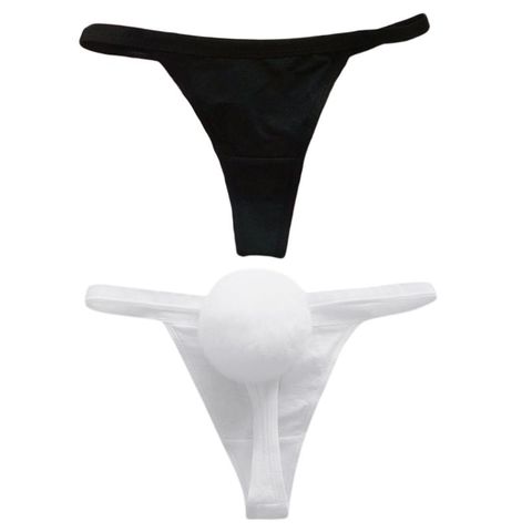 Cosplay chica conejo ropa interior removible pelo de conejo pompón bola cola G-String cintura baja algodón Color sólido Lolita Tanga Briefs ► Foto 1/5