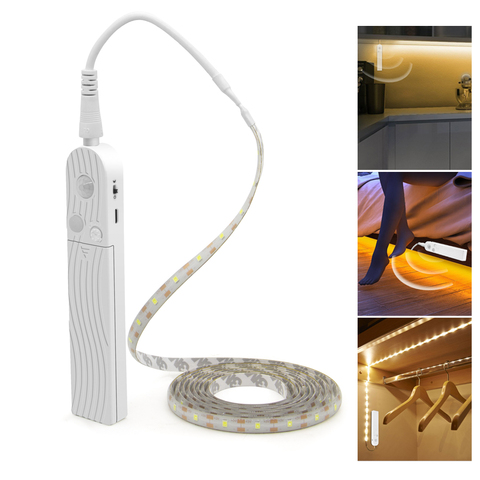 Luz LED para armario Sensor de movimiento 1M 2M 3M bajo la cama escalera armario cinta impermeable 5V USB LED tira armario cocina lámpara de noche ► Foto 1/6