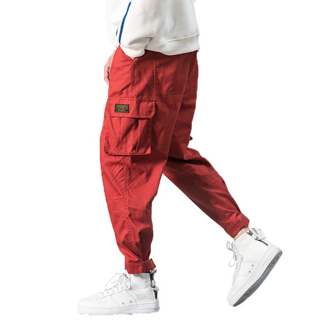 2022 hombres Multi-Bolsillo cintura elástica diseño Harem pantalones calle Punk Hip Hop rojo Casual pantalones Joggers hombre ejército pantalones de carga 5XL ► Foto 1/6