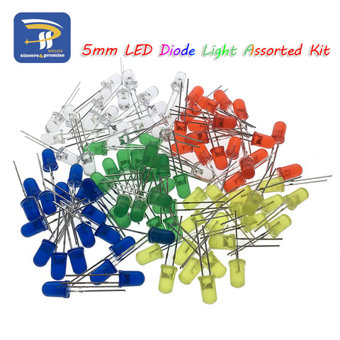 Diodo de luz LED de 5mm Kit surtido de 5 colores * 20 piezas = 100 unidades, verde, azul, blanco, amarillo, rojo, kit de bricolaje original ► Foto 1/6