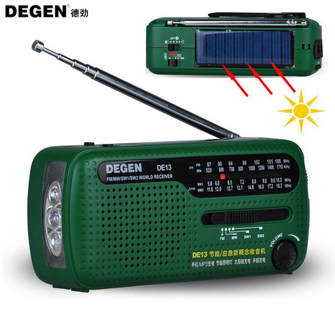 Degen-Radio FM DE13, MW, SW, Dinamo Solar de manivela, receptor mundial de Radio de emergencia, Calidad VS Tecsun PL-310 Panda 6200, gran oferta ► Foto 1/6