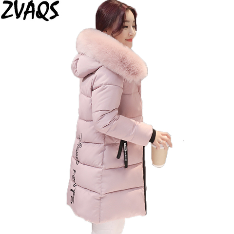 2022 nuevo grande Collar de piel abrigos de invierno mujer carta Slim grueso Parkas de algodón cálidas, medio-largo, capucha de piel elegante, casaco feminino inverno ST159 ► Foto 1/4