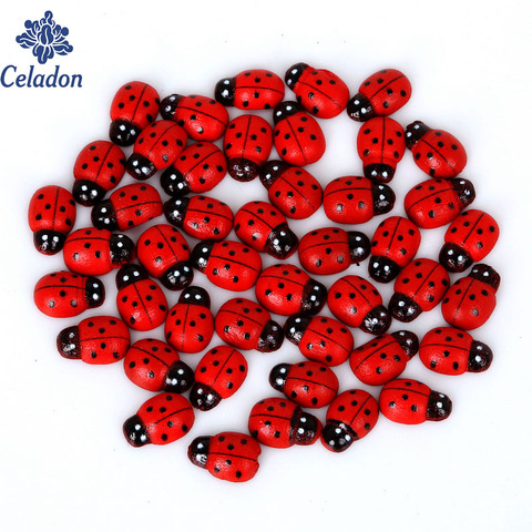 Ladybug-Botones de madera para coser, accesorios de suministros de ropa, color rojo, pequeño, sin agujero, 9x13mm, 50 Uds. ► Foto 1/3