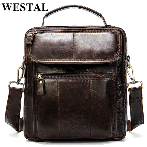 WESTAL-bandolera de cuero genuino con solapa vintage para hombre, bolsos cruzados para hombre, Ipad de diseñador, bolso de mensajero ► Foto 1/6