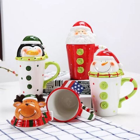 Taza navideña de cerámica para café, tazas de porcelana avanzada con tapas 3D de Santa Claus, taza bonita de 380ML, regalos de Navidad para amigos ► Foto 1/6