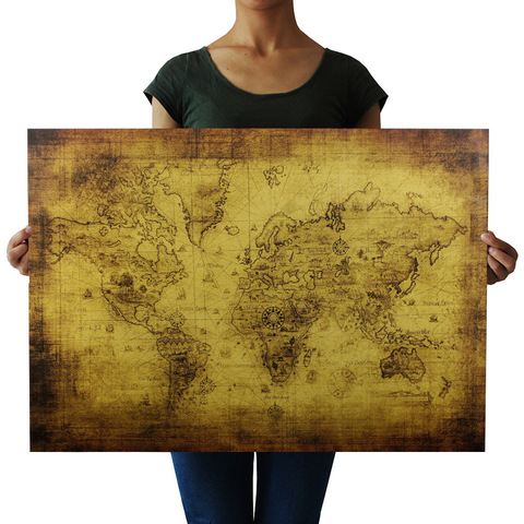Póster Vintage de Mapa del Viejo Mundo para decoración del hogar, Papel Kraft Retro, gran tesoro adhesivo con diseño de mapa para pared, 72x47cm ► Foto 1/6