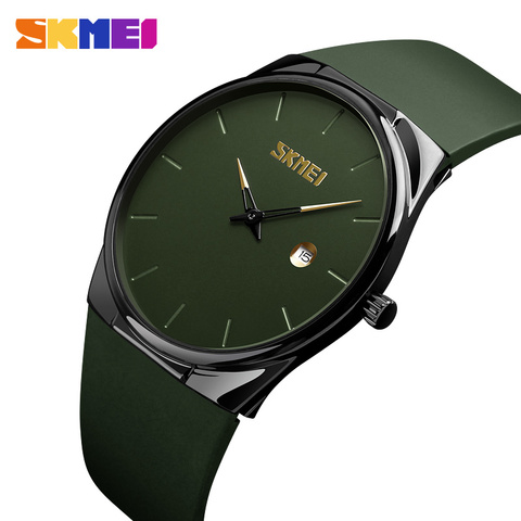 SKMEI-reloj de cuarzo a la moda para hombre y mujer, pulsera pequeña de PU resistente al agua, color verde militar, 1509 ► Foto 1/6