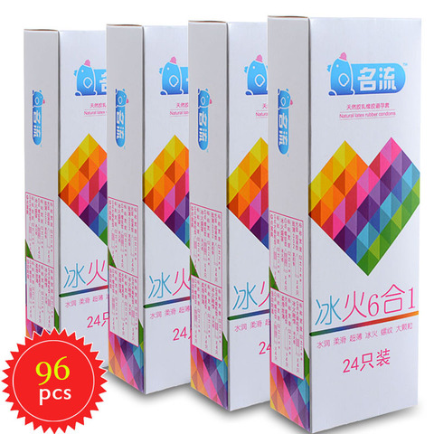 MingLiu-caja de 6 estilos de hielo y fuego, 96 Uds./4 cajas de hilo ultrafino, preservativos de partículas de látex, producto sexual retardante ► Foto 1/6