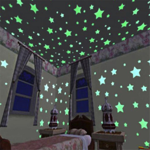 Pegatinas de Estrella luminosa que brillan en la oscuridad para dormitorio y sofá, juguetes fluorescentes de PVC para habitación de niños, bolsa de 3cm, 100 unidades ► Foto 1/6