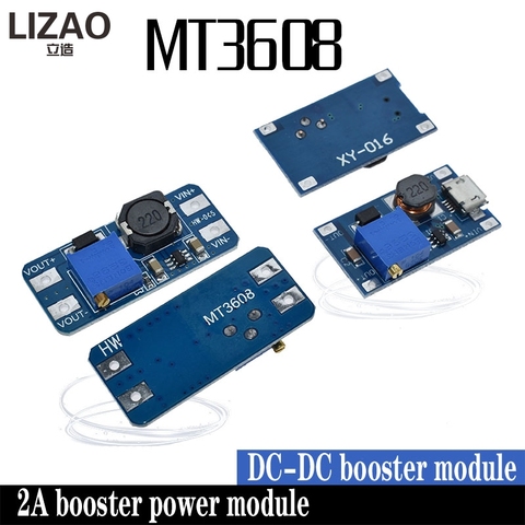 LIZAO-Módulo de impulso ajustable MT3608 DC-DC, placa de impulso 2A, con microusb, 2V-24V a 5V, 9V, 12V, 28V ► Foto 1/6