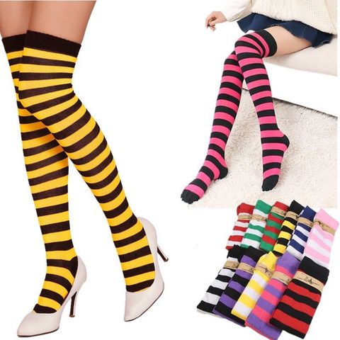 1 par de nuevas mujeres niñas sobre la rodilla rayas largas estampado muslo alto rayas Calcetines estampados 11 colores dulce lindo cálido venta al por mayor ► Foto 1/6