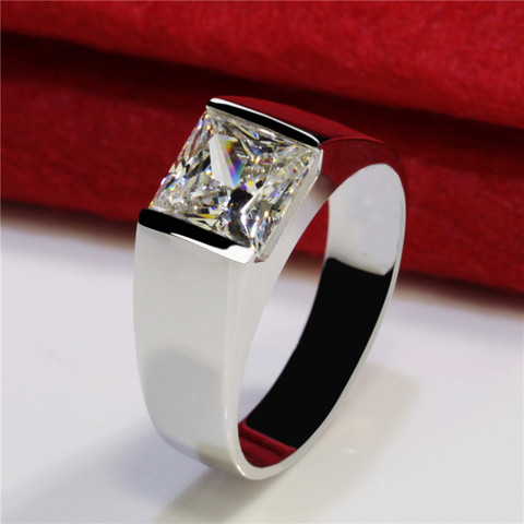 Vecalon-anillo de compromiso de Plata de Ley 925 con zirconia cúbica, anillo de compromiso con corte de princesa de 3ct, para hombres ► Foto 1/6