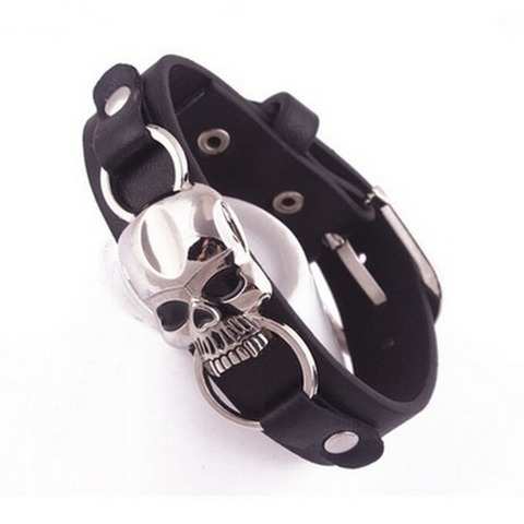 Vintage Retro remache Punk Cool Hip Hop Accessorie cuero cráneo esqueleto Biker pulsera hombre joyería ► Foto 1/3