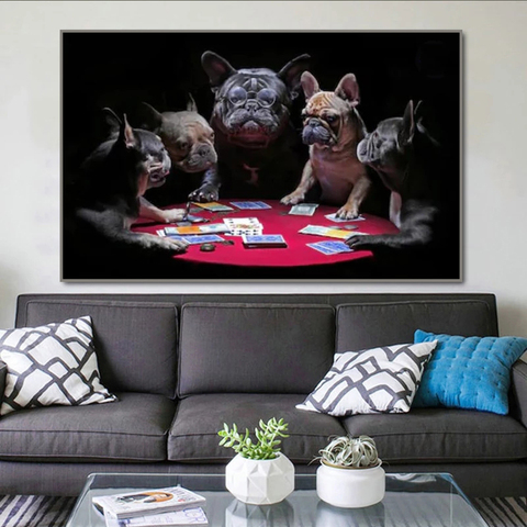 Pósteres e impresiones de cartas para jugar con perros, imágenes de Bulldog de animales, arte de pared para el hogar, decoración para sala de estar, sin marco ► Foto 1/6