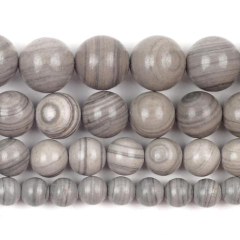 Jaspes de madera de línea gris Natural, cuentas redondas de piedras, cuentas espaciadoras sueltas para fabricación de joyas, pulsera DIY de 6/8/10mm, collar hecho a mano ► Foto 1/6