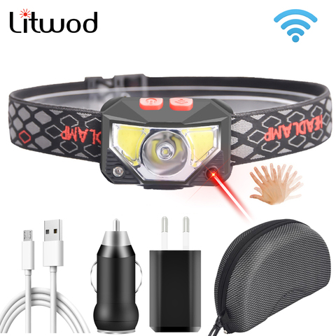 Litwod XP-G Q5 Sensor Zoomable Led faro integrado en la batería cabeza lámpara faros luces corriendo impermeable Color blanco rojo ► Foto 1/6