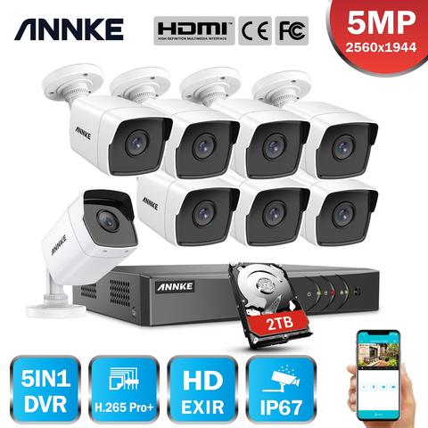 ANNKE-Sistema de vigilancia para uso en el hogar, kit de video vigilancia para exteriores con sensor de 5MP, video ultra HD H.265, 8 canales DVR CCTV, visión nocturna EXIR, a prueba de agua ► Foto 1/6