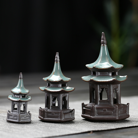 Adornos de té para mascotas octogonal Pagoda Feng Shui, miniaccesorios de jardín, decoraciones de cerámica para el hogar, juego de té negro ► Foto 1/6