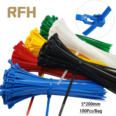 50 Uds 5*200MM puede hacerse Cable de plásticos de color bridas para cables reutilizables lazo de Nylon tirantes paquete lazos ► Foto 1/6