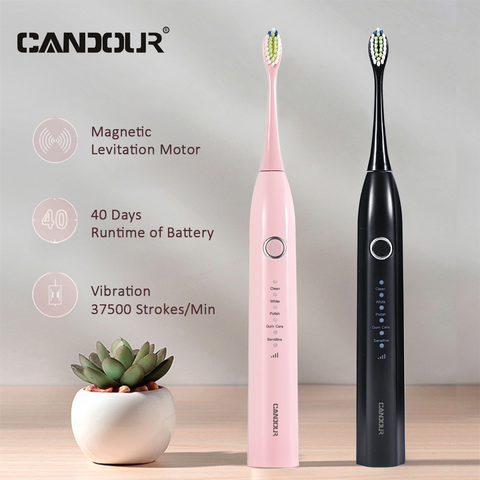 CANDOUR-cepillo de dientes eléctrico automático para adultos, cepillo de dientes eléctrico recargable con 8 cabezales de repuesto IPX8, CD-5166 ► Foto 1/6