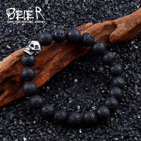 BEIER-pulsera deportiva de yoga para hombre y mujer, artículos únicos de moda, exquisita calavera bonita, joyas confeccionadas con roca volcánica de 10mm ► Foto 1/5