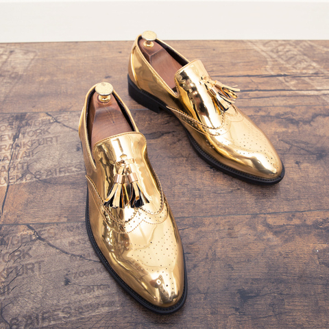 Zapatos de piel dorada brillante para hombre, cómodos zapatos oxford de lujo, mocasín de trabajo, primavera y otoño, 2022 ► Foto 1/6