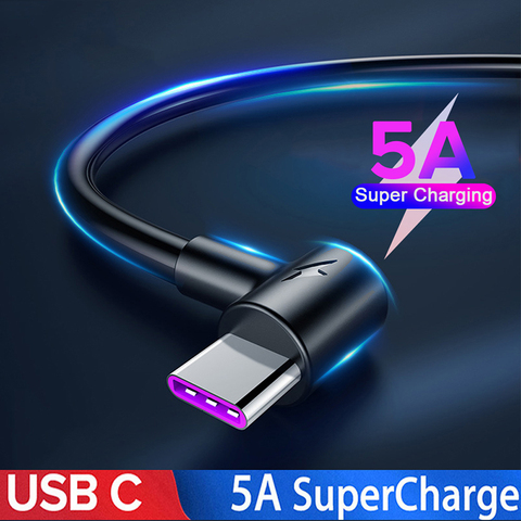 90 grado 5A USB tipo C de carga Cable Cabo para Huawe P30 P20 Pro Mate 30 lite nova 6 Honor 20 9X sobrecargar Cordón de cargador de teléfono ► Foto 1/6