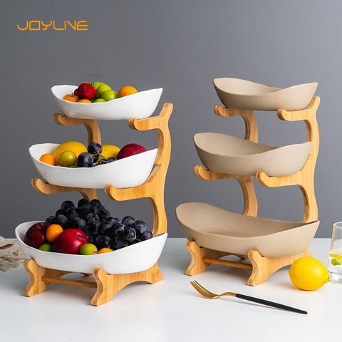 JOYLIVE-plato de cerámica para dulces, creativo y moderno, para sala de estar, platos de fruta de tres capas, aperitivos, cesta de frutas secas, triangulación de envíos ► Foto 1/6