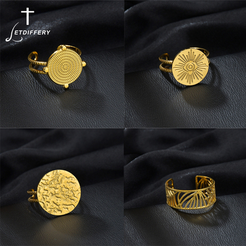 Letdiffy-anillo de acero inoxidable dorado para mujer, alta calidad, Vintage Eye Chrms, anillo de joyería ajustable para mujer ► Foto 1/6