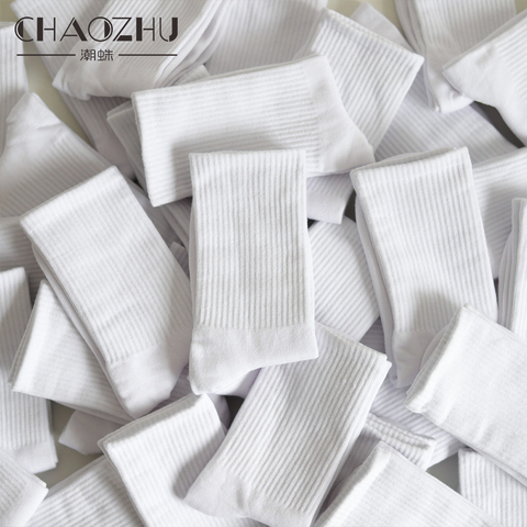 CHAOZHU-Calcetines de diario básico para hombre y mujer, medias largas de algodón informales de longitud media, color blanco y negro, para primavera, Otoño e Invierno ► Foto 1/6