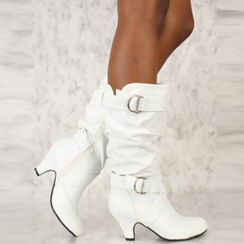 SGESVIER 2022 moda media pantorrilla Spike zapatos de tacón alto blanco negro librar botas de calle, zapatos de mujer de talla grande para mujer botas ► Foto 1/6