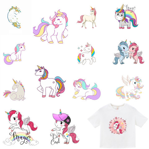 Parches de transferencia de calor con dibujos de unicornio para ropa, transferencia de calor para ropa, camiseta de vestido para niña, pegatina mágica personalizada DIY E ► Foto 1/6