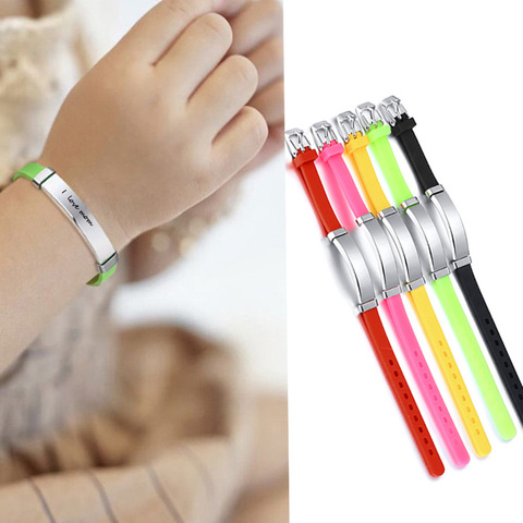 Personalizado niño SOS ID pulseras de silicona marcas de goma Nombre del número de teléfono fecha ajustable bebé personalizado para niño niños niñas ► Foto 1/6