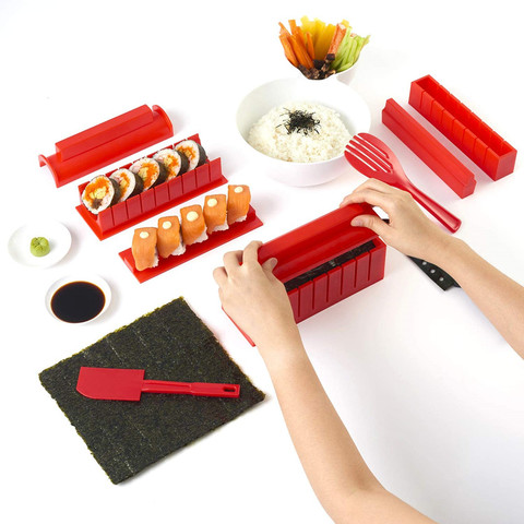 10 unids/set DIY Sushi Kit Sushi de arroz de Sushi moldes Chef cocina casa japonés fácil Sushi herramientas de la cocina ► Foto 1/6