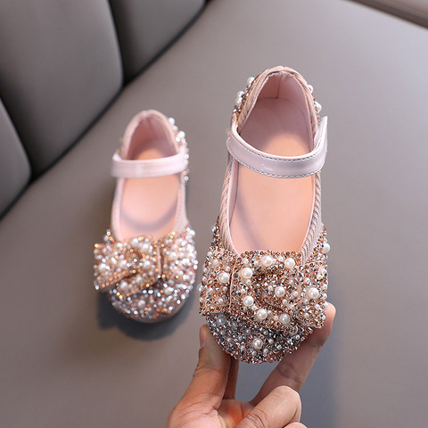 Zapatos brillantes de perlas con diamantes de imitación para niños, zapatos de princesa, para fiesta y boda, D487, 2022 ► Foto 1/6