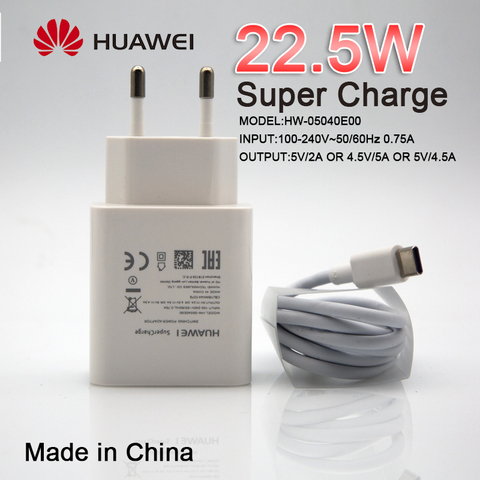Cargador USB de pared para Huawei carga súper rápida, 100% Original, 4.5V5A 5A, Cable USB tipo C, P20 Pro Lite P10 P9 Plus Mate10 Mate9 ► Foto 1/6